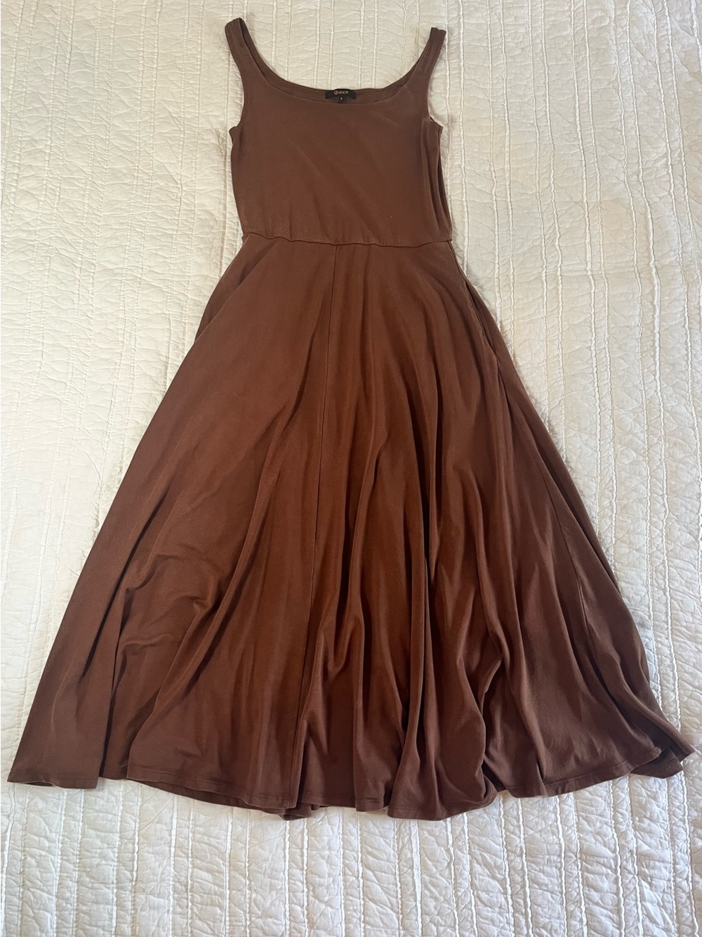 Quince Brown Tencel Jersey Fit & Flare Scoop Neck Midi Dress - Size S
